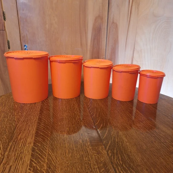 Vintage 1970s "Servalier Nesting Canisters" In Harvest Orange 5 In Set - Picture 3 of 16